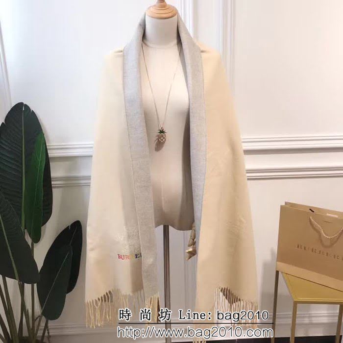 BURBERRY巴寶莉 2018新款 雙色雙面彩色刺繡羊絨圍巾 LLWJ6270